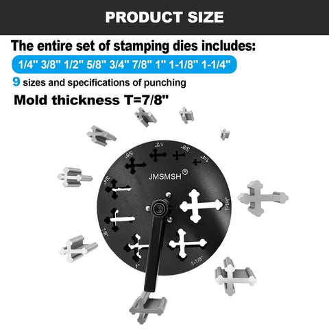 Cross Shape Disc Cutter Set Of 9 Punches For Jewelry Making Pendants And Bracelets, SKH9 Steel, size specifications shown