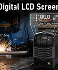 Sunstac 180A MIG Welder With Synergic LCD Control And Dual Voltage Power Up To 220V For Home Shop Projects supporting digital control panel.