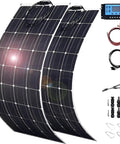 Image of two 400 watt flexible solar panels kit with 40 amp charge controller 800 watt total power for off grid camping, RV, boat use
