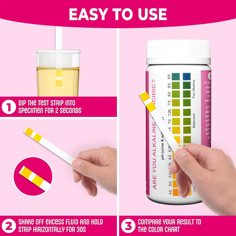 PH Test Strips For Home Use, 150 Count, Range 4.5 To 9, Urine And Saliva Monitoring, Litmus Paper For Wellness with easy color comparison chart.