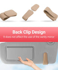 Nifty Beige Sunglass Holder For Car Sun Visor That Snaps Right On To Keep Your Shades Tickets And Spare Cash Securely Stowed During Daily Commutes Or Weekend Road Trips Always showing back clip design on sun visor.