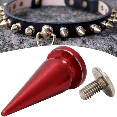 Badass Screw On Metal Spikes, Heavy Duty Leather Hardware, red metal spike with screw for DIY bag and jacket accents.