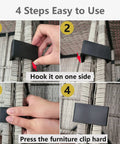 Four-step installation guide for black 10 Piece Outdoor Patio Furniture Clips Set For Sectional Sofas And Wicker Couches.