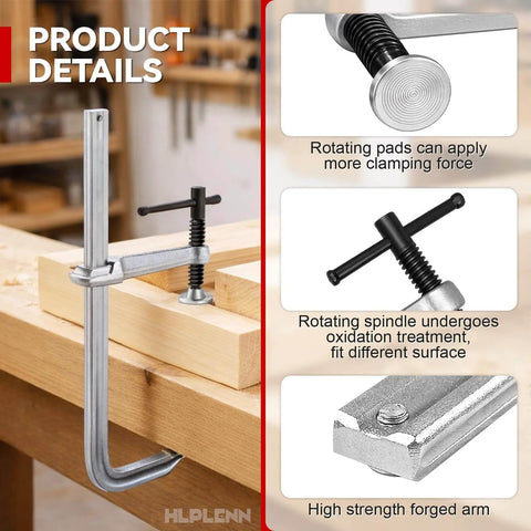 Heavy Duty 12 Inch F Clamps Set For Welding And Metalworking, 1320 Pounds Load Capacity, 4.75 Inch Throat Depth, All Steel Construction.