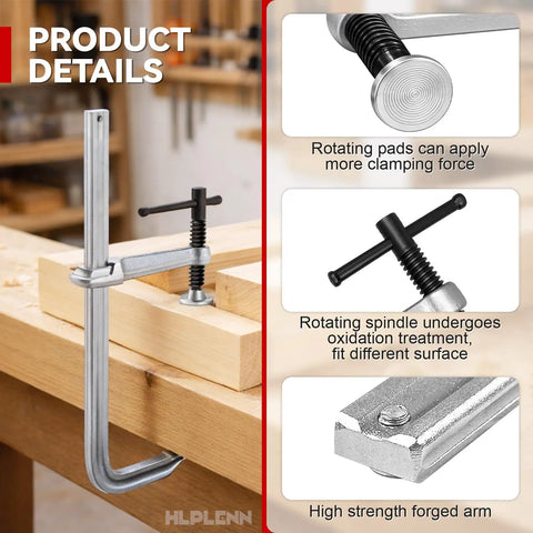 Beefy 12-Inch Heavy-Duty F-Clamps Set For Welding And Metalworking, 550 Lbs Load Capacity on woodwork bench