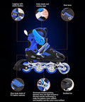 Adjustable Kids Inline Skates With Light Up Wheels Pink Size L 38-41 EU showing design features and protective gear details