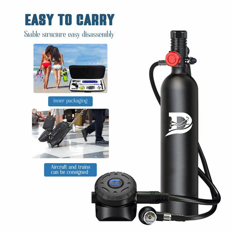 Mini Scuba Tank 1L For Short Dives, 10-20 Minute Air Tank With Aluminum Cylinder And Valves, portable, easy to carry