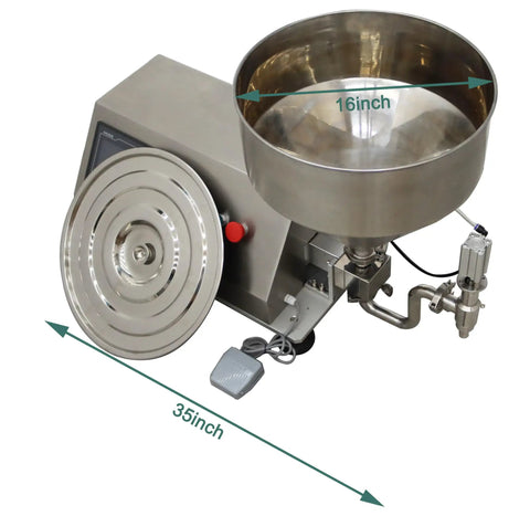 Straight Up Heavy Duty Single Head Liquid and Paste Bottle Filling Machine Built for Zero Sweat Operations With a Rock Solid Pneumatic Gear Pump and 20mm Nozzle for Honey Jam Syrup Drinks with 16-inch stainless hopper.