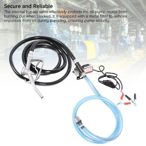 12V Self Priming Oil Transfer Pump With Switch For Gasoline And Kerosene Compact Electric Fuel Pump Delivers Up To 10 GPM 16 Feet Max Lift Heavy Duty Motor Protection And Metal Filter Ideal For Quick Fuel Transfers, hoses and nozzle
