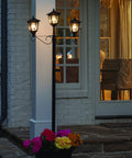 Outdoor Solar Lamp Post With Triple Head LED Lanterns And Planter Base Black Sun Powered Light For Yard And Garden Decor