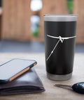 Winch Tow Glider Themed Stainless Steel Insulated Tumbler For Sailplane Lovers Who Live For Takeoffs And Soaring Keeps Coffee Hot And Drinks Cold On The Go A Must Have For Pilots And Aviation Fans on wooden table with phone and wallet