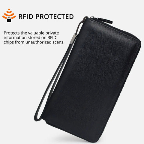 Women RFID Blocking Leather Wallet Zip Around Phone Clutch With Large Capacity 17 Card Slots And ID Window Travel Pouch