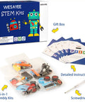 Five In One Robotics Kit For Kids Aged 8 To 12 with box, assembly kits, instructions, and screwdriver.