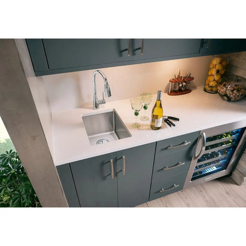 Undermount Bar Sink Built Tough In 18 Gauge Stainless Steel 13.5 Inch By 18.5 Inch By 9 Inch Single Bowl Type 304 in kitchen setting