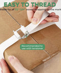 Kickass 100 Pack Three Quarter Inch Steel Wire Buckles For Woven Cargo Straps used on a box with white strap, easy threading demonstration.
