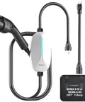 Portable Level 1 And Level 2 EV Charger With 20 Ft Cable, 15A 110V To 240V, NEMA 6-20 And NEMA 5-15 Plug, All J1772 Electric Cars Compatible Home Charging Station With Plug And Play Ready showing charger, cable, and storage bag.
