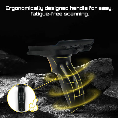 Trigger Grip Handle For TC51 Series Handheld Barcode Scanner, ergonomic trigger, easy grip, side view on rocks
