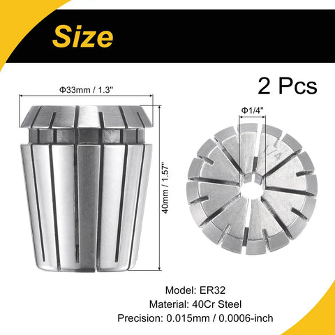 ER32 Spring Collet 1 Quarter Inch Chuck For CNC Milling Lathe Engraving Machines High Precision 0.015mm 40Cr Steel 2 pcs