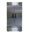 Top Shelf Commercial Double Door Freezer With No Sweat Auto Defrost And Simple Digital Temp Control Built Tough For Busy Restaurants, stainless steel exterior.