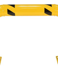 High Profile Machinery And Rack Guard 36 Inch By 24 Inch By 4 Inch Steel With Powder Coat Yellow Beefed Up Protection For Personnel And Equipment Pre Drilled Mounting Holes For Easy Lag Down Industrial Safety Guard, yellow steel guard front view