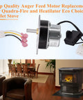 Auger Feed Motor Replacement 812-4421 Easy Swap Direct Fit For Quadrafire Classic Bay 1200 Castile Mt Vernon Santa Fe Pellet Stoves And Heatilator CAB50 PS35 PS50 motor beside cozy living room setup with pellet stove.