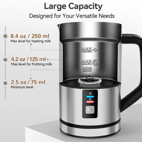 Electric Milk Frother Stainless Steel 8.4oz Capacity Hot And Cold Foam Maker 3 In 1 Auto Frother For Lattes Cappuccinos Macchiatos