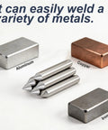 Low Temperature Flux Core Welding Rods Kit with aluminum, copper, and iron samples for universal metal repair, no torch needed.