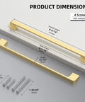 10 Pack 8 Inch Brushed Brass Cabinet Pulls Solid Zinc Alloy Handles For Kitchen Cabinets And Drawers dimensions with screws shown