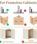 Illustration showing Zero Drama Soft Close Concealed Cabinet Hinges Full Overlay European Adjustable Frameless Door Mounts for installation.