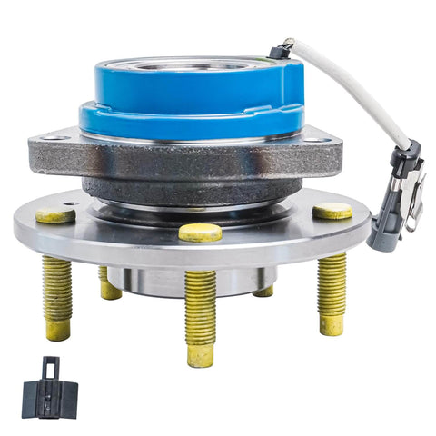 2 Front Wheel Hub Bearing Assemblies Replacement for Chevy Impala Monte Carlo Pontiac, 5-bolt, ABS sensor wire, front view