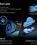 Rockit Wireless Laser 3D Scanner With 38 Blue Laser Lines 19 Plus 19 Crossed And 7 Parallel Lines highlighting features and car scanning