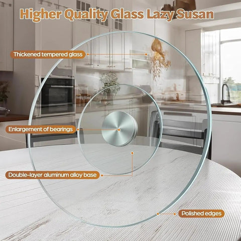 Tempered Glass Lazy Susan Turntable 24 Inch Large Round Rotating Serving Tray For Home Kitchen, Sturdy Centerpiece, 360 Degree Silent Rotation