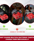 Dual Voltage Rapid Charger for 12V and 18V Lithium Ion Batteries showing charging modes and usage instructions