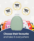 Leak Proof Portable Toddler Toilet Seat For Potty Training in green pastel color among colorful cartoon designs.