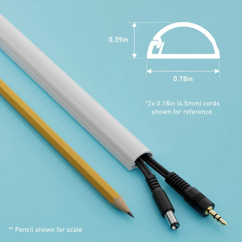Half Round Cord Hider And Cable Concealer With Peel And Stick Adhesive, Paintable White Raceway For TV Wires, shown with pencil for scale