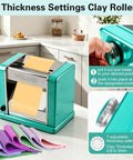 Heavy Duty Electric Polymer Clay Press Machine with Seven Adjustable Thickness Settings And Rust Resistant Stainless Steel Rollers For Smooth One Touch Operation, teal clay roller with adjustable dial and yellow clay