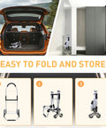 Heavy Duty 3 In 1 Shopping Cart Foldable Hand Truck With 6 Wheels stored in car and closet, showing folding sequence