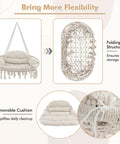 Two Person Hanging Hammock Chair With Thick Cushions And Boho Macrame Swing showing folding structure and removable cushion