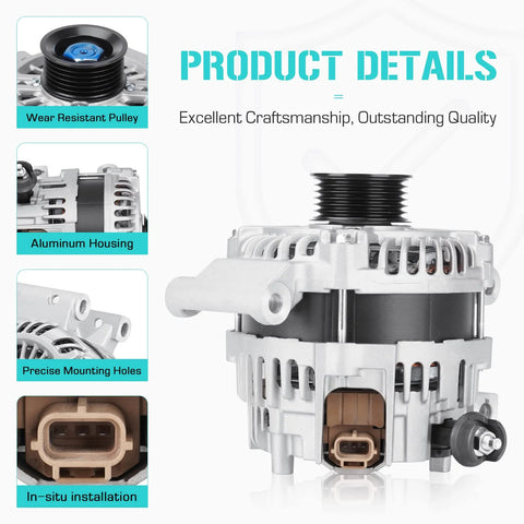 Plug And Play Replacement Alternator For Escape 2.5L 2009 2012 And Focus 2.0L 2008 2011 Fusion 2.5L 2010 Transit Connect 2.0L 2010 2013 Plus Mazda Tribute Mercury Mariner 2.5L 2009 2011 OEM Grade Power Easy Install Long Lasting Charging with aluminum housing and precise mounting holes