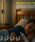 Cordless Battery Wall Sconces Set Of 2 Packed With 10000 Mah Power and Zero Wiring Hassle For Quick Setup and Sleek Matte Black Finish To Level Up Your Home Lighting Vibes beside a sleeping child with remote control.