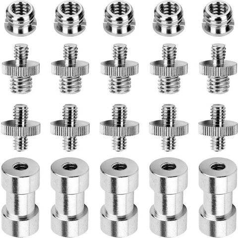 Slick Rock Solid 20 Piece Camera Screw Adapter Kit With Hella Compatible 1/4 To 3/8 Reducer Bushings, showing mixed metal adapters.