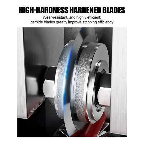 Close-up of high-hardness hardened blades in Heavy Duty Electrical Wire Strippers Drill Powered Hand Crank Multi-Function Portable Cable Stripper.