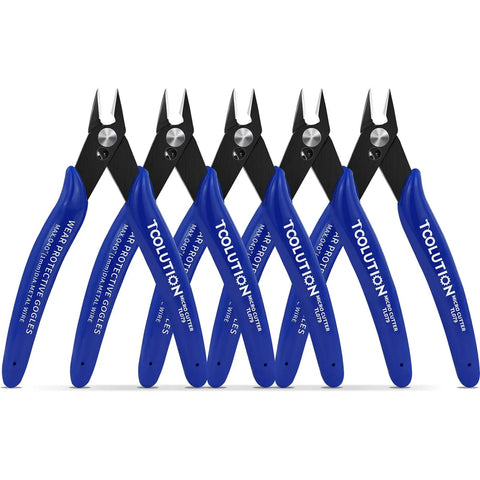 Micro Flush Cutters 5 Pack Small Wire Cutters Snips Pliers Nippers Side Cutter Diagonal Cutting For Zip Ties Craft Electronics Built Tough With 16 AWG Capacity Sprue Cutters For Plastic Models