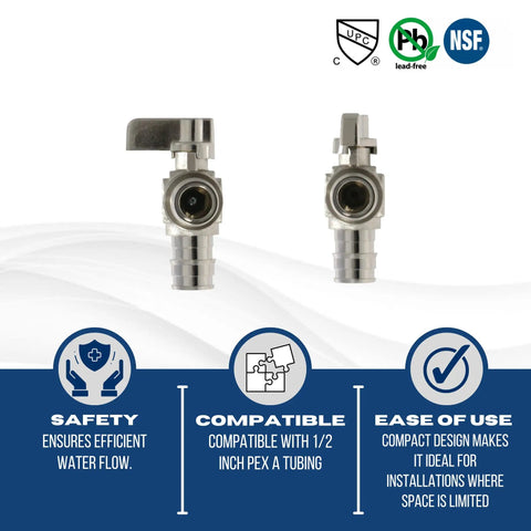 Front view of Ten Pack PEX A Expansion F1960 Half Inch Angle Valve Kit with safety, compatibility, and ease of use features highlighted