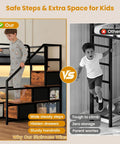 Rock Solid Low Twin Over Twin Bunk Bed With Game Changing Built In Storage Stairs featuring a child using wide steady steps for safety.