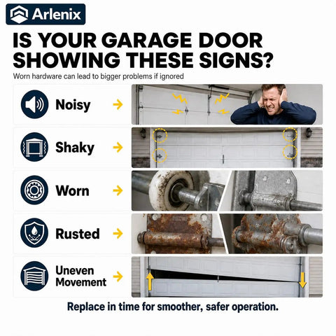 Solid Workhorse 7 Foot Overhead Garage Door Tune Up Kit With Durable Nylon Rollers Heavy Duty Steel Hinges And Secure Lift Cables for noisy and worn garage doors.