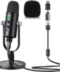 USB Condenser Microphone for PC Mac Phones PS4 PS5 Plug and Play Studio Mic with Mute Button and Noise Reduction, shown with accessories.