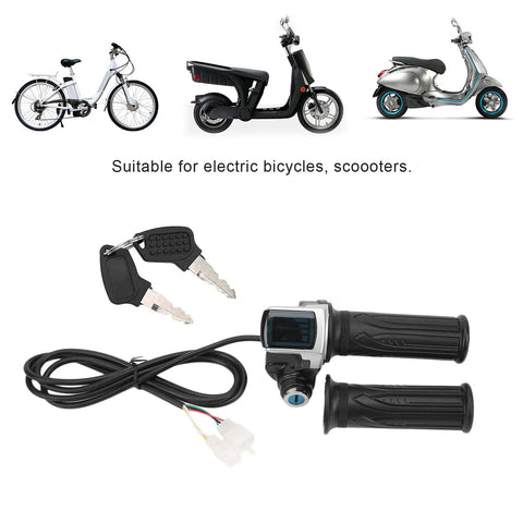 Twist Throttle Grips For Electric Bikes And Motor Scooters With LED Power Indicator And Lock Key Set 48V Compatible ABS Durable Handle Grips Replacement Upgrade For Daily Riding