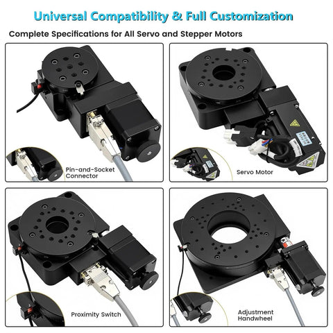 Heavy Duty 360 Indexing Plate And Electric Rotary Table Featuring Hella Smooth Worm Gear Drive For Quiet Shop Performance Plus Dead Nuts Accurate Milling And Routing, showing servo motor and pin-and-socket connectors.