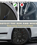 Tesla Model Y Wheel Covers 19 Inch 4 Piece Set Sleek Rim Guards on vehicle preventing curb rash with design details.